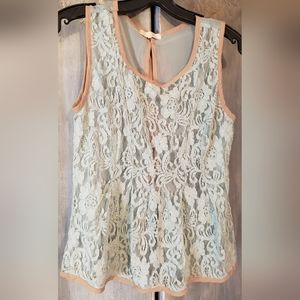 Ryu Anthropologie Lace/Chiffon 3 Bows Tank Blouse (S)